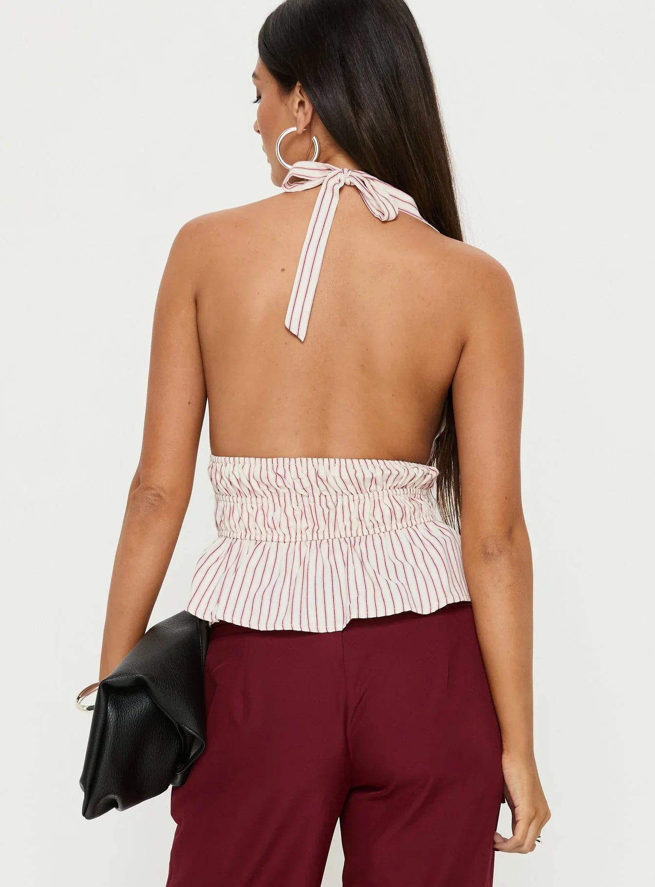 Perpetua Halter Neck Top Red White Stripe