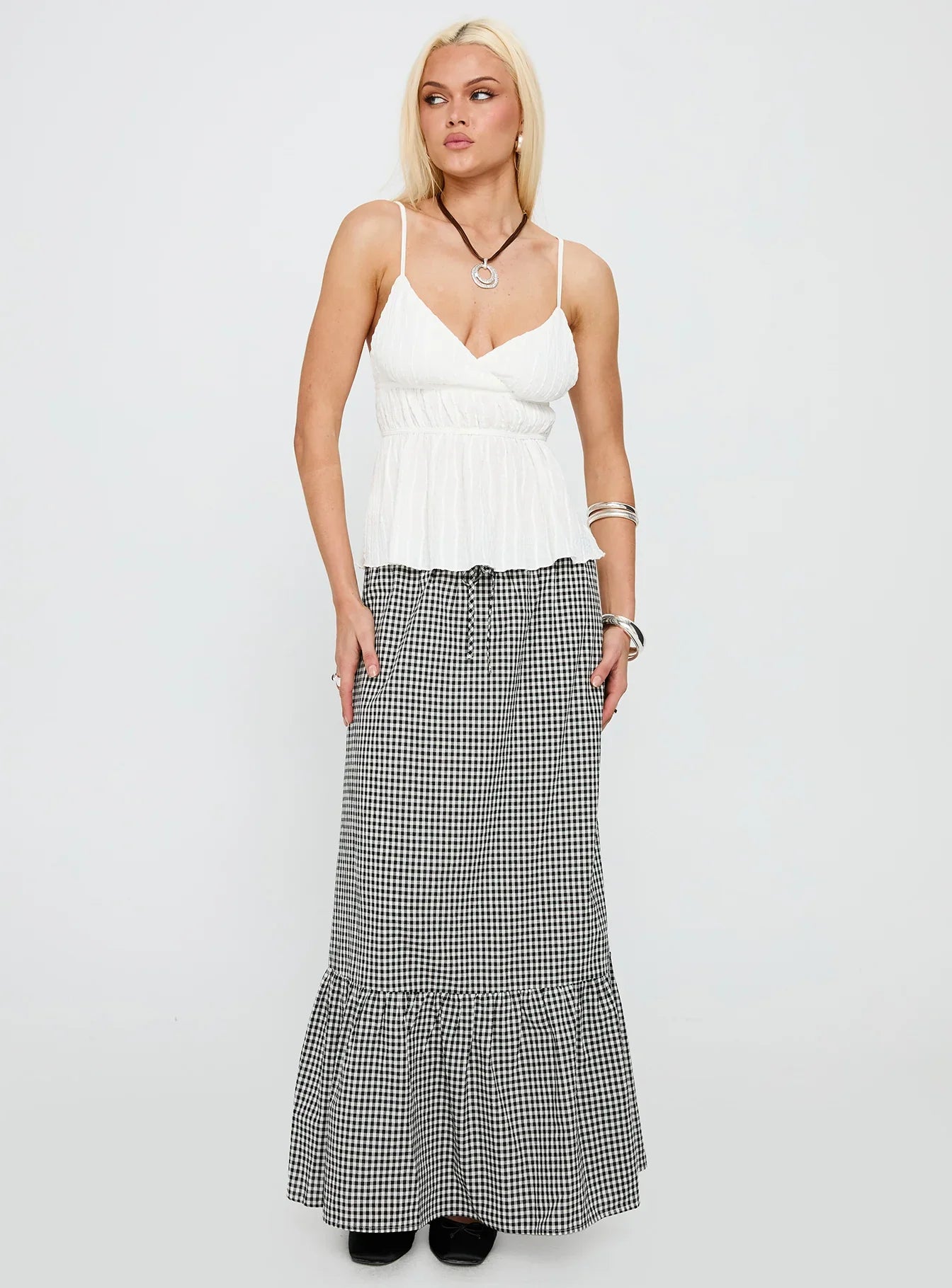 Modern Girl Maxi Skirt Black White Gingham