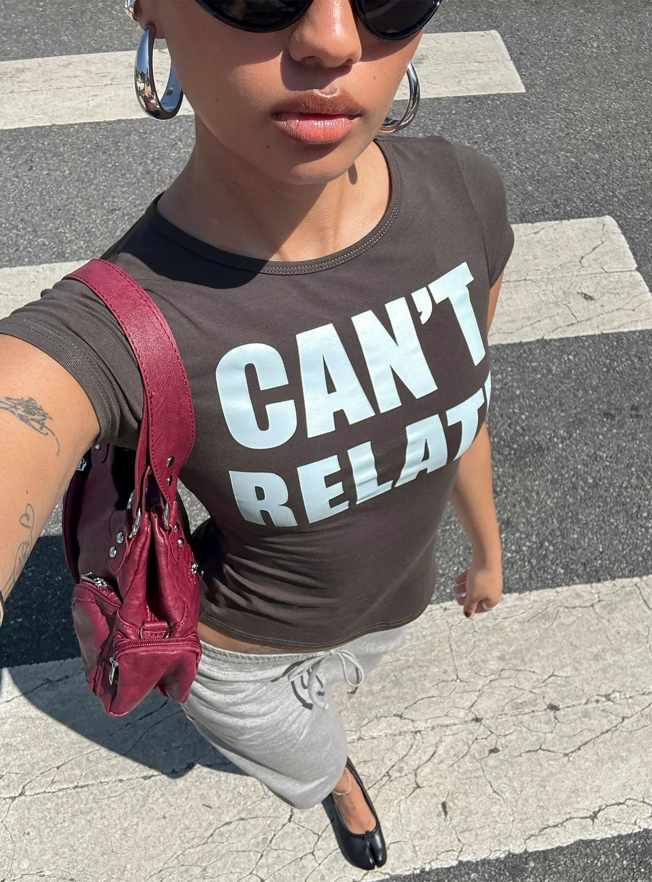 Cant Relate Graphic Top Grey Blue
