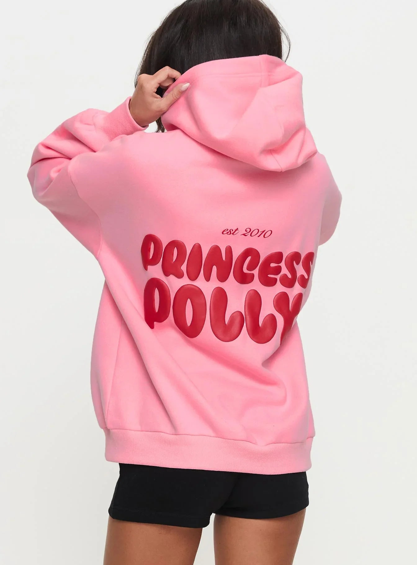 Princess Polly Hooded Sweatshirt Bubble Text Pink Red