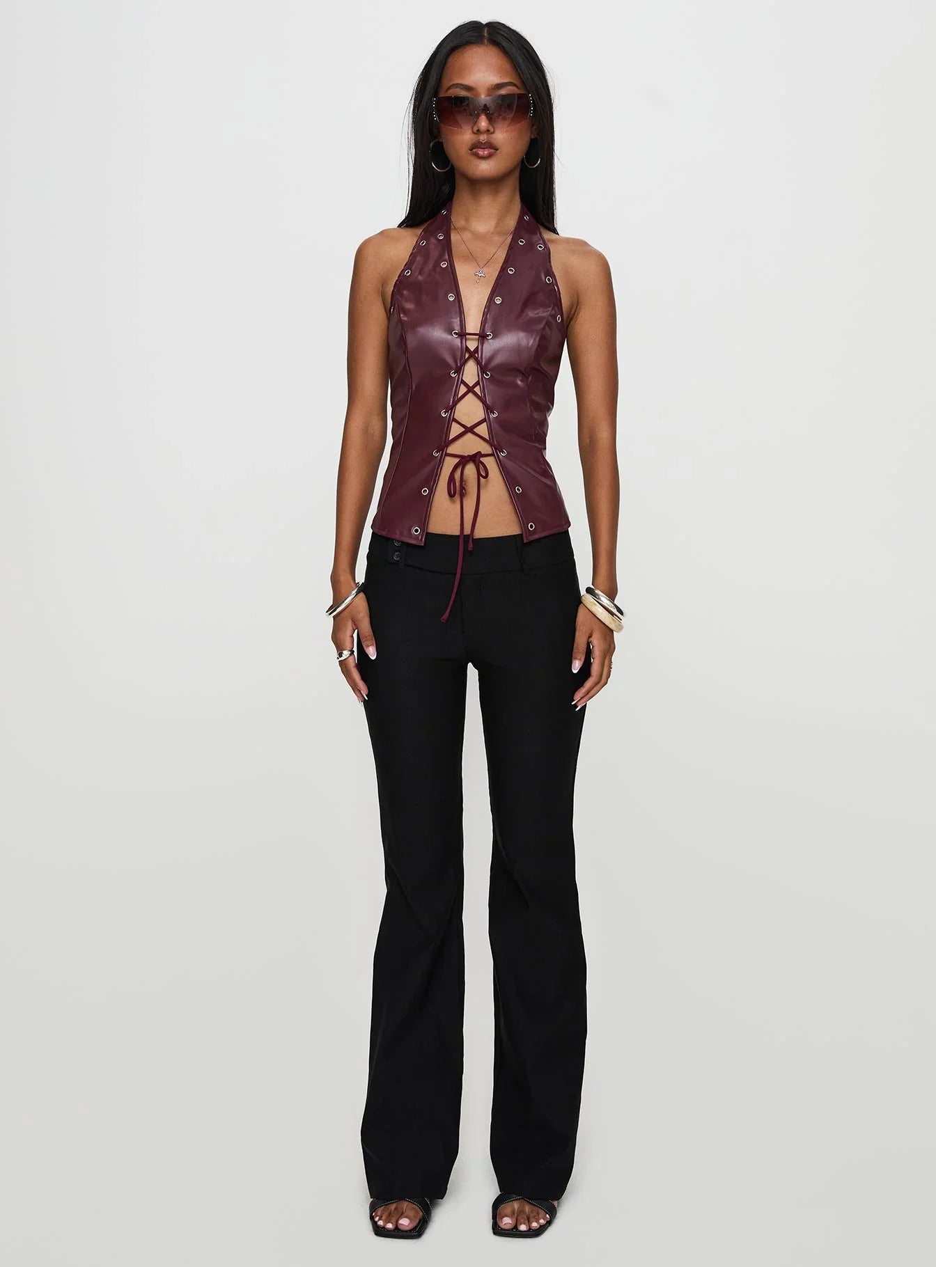 Ive Been There Faux Leather Halter Top Red
