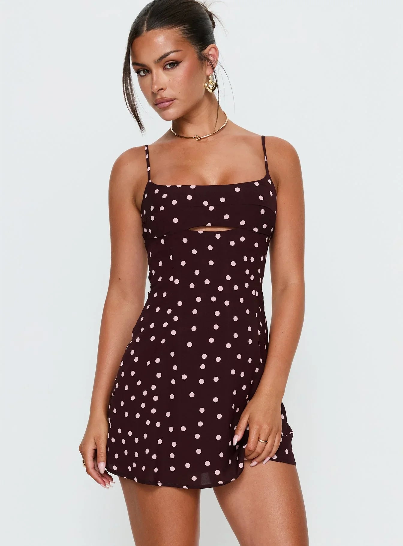 Powell Mini Dress Burgundy Pink Polka Dot