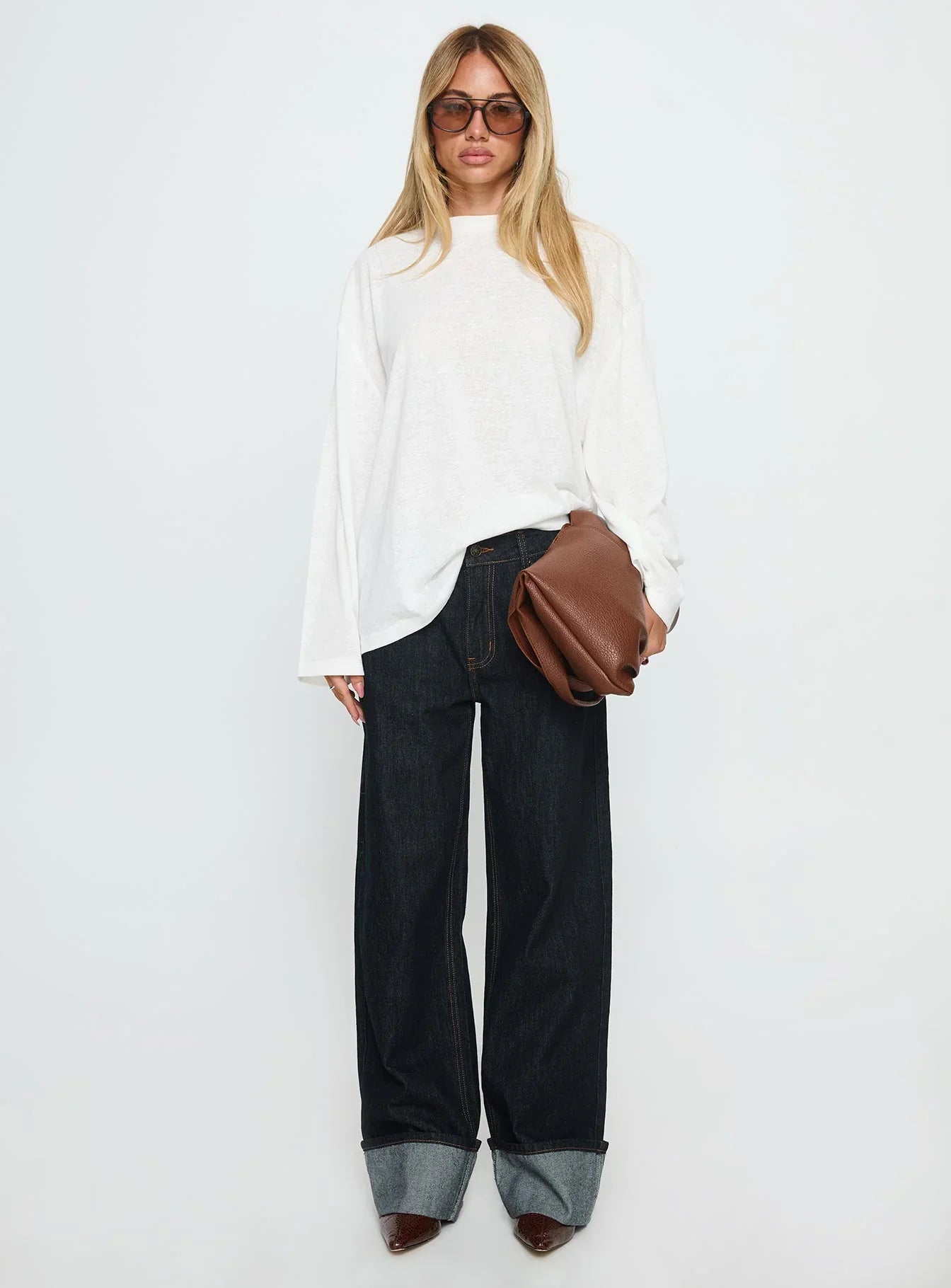 Zaydee Oversized Long Sleeve Top White
