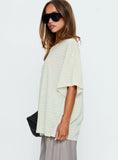 Winny Off Shoulder Tee Grey Marle Lemon Stripe
