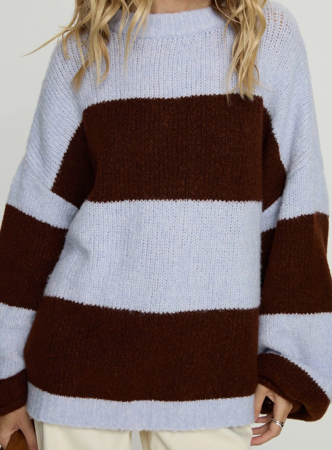 Bastien Crew Neck Knit Sweater Blue Chocolate Stripe