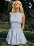 Yennifer Shirred Mini Dress Blue White Tall