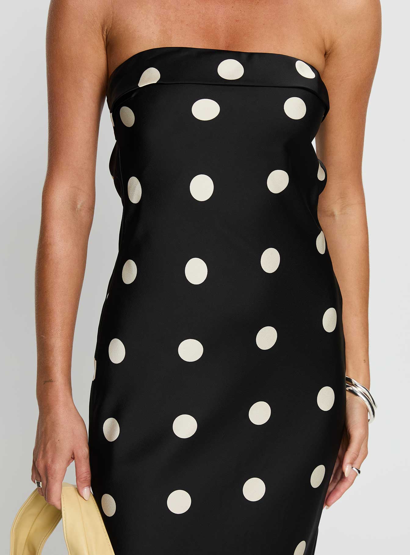 Madilaine Strapless Scarf Maxi Dress Black Polka Dot
