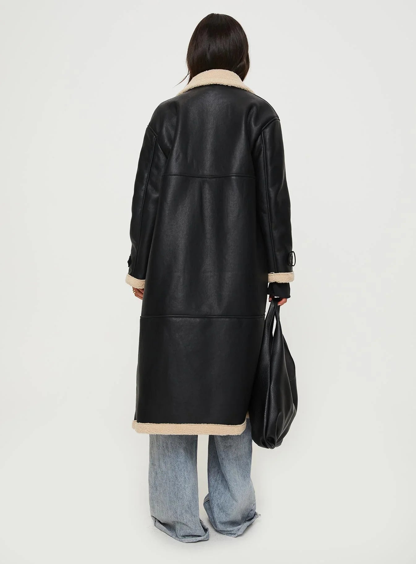 Day n Night Longline Shearling Coat Black