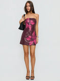 Desiri Strapless Sequin Mini Dress Brown Pink Floral