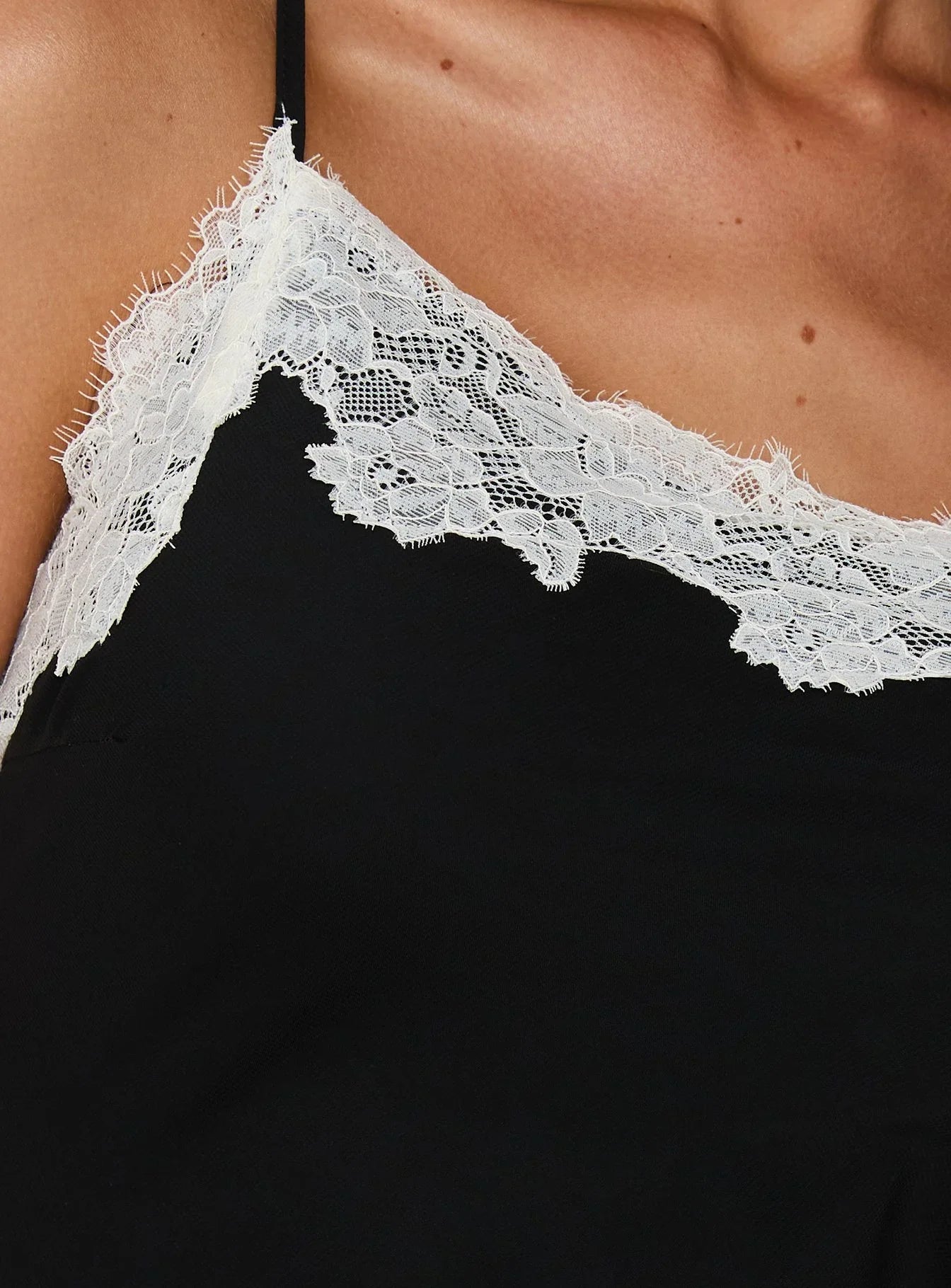 Esadora Lace Asymmetrical Mini Dress Black Cream