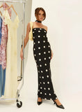Madilaine Strapless Scarf Maxi Dress Black Polka Dot