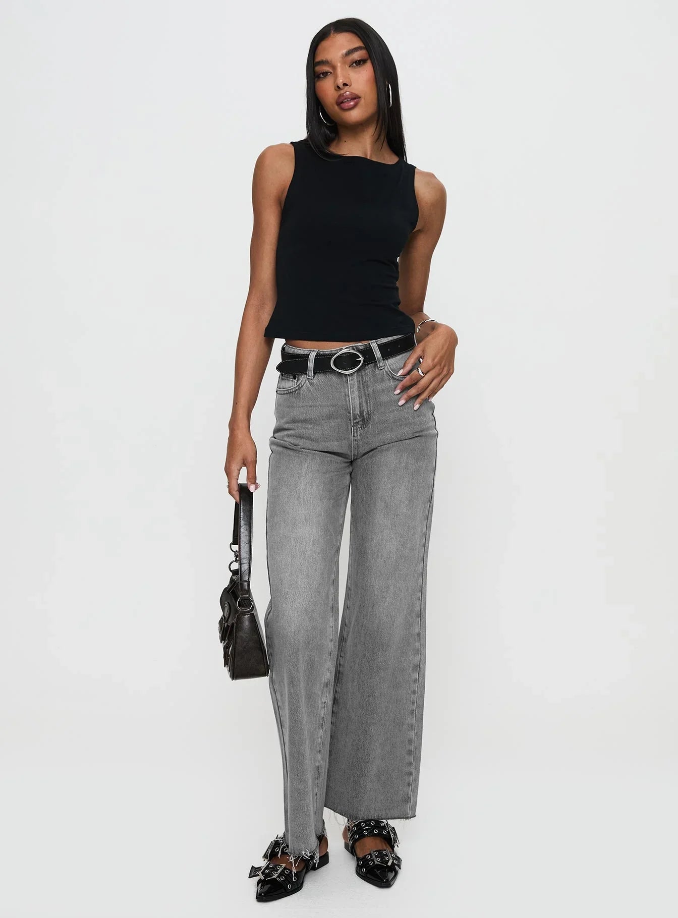 Henesey High Rise Straight Leg Jeans Washed Grey
