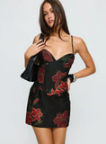 Julisa Corset Mini Dress Red Black Floral