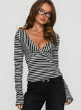 Madelon Long Sleeve Wrap Top Black Grey Stripe