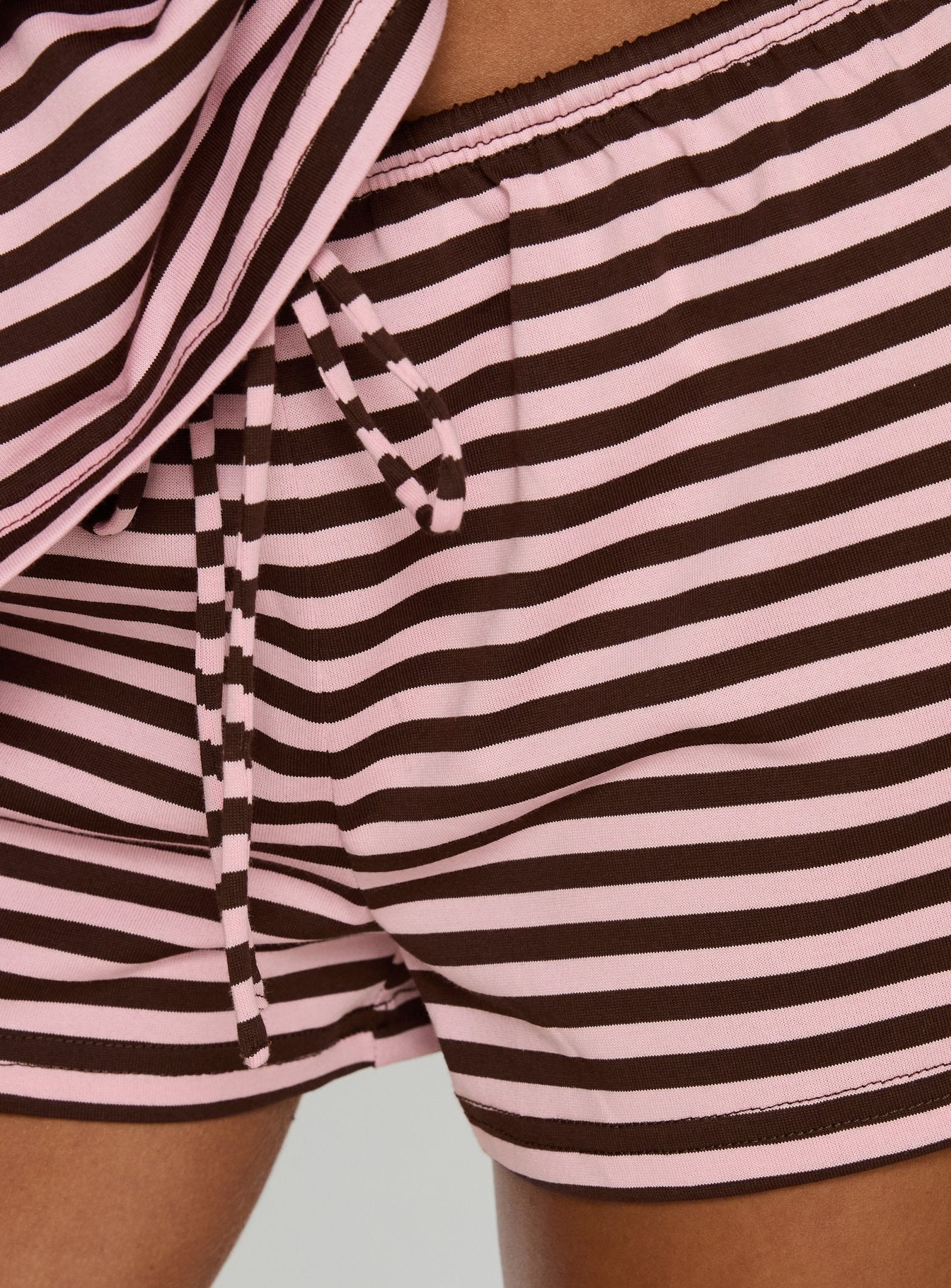 Settle Down Tie Shorts Pink Brown Stripe