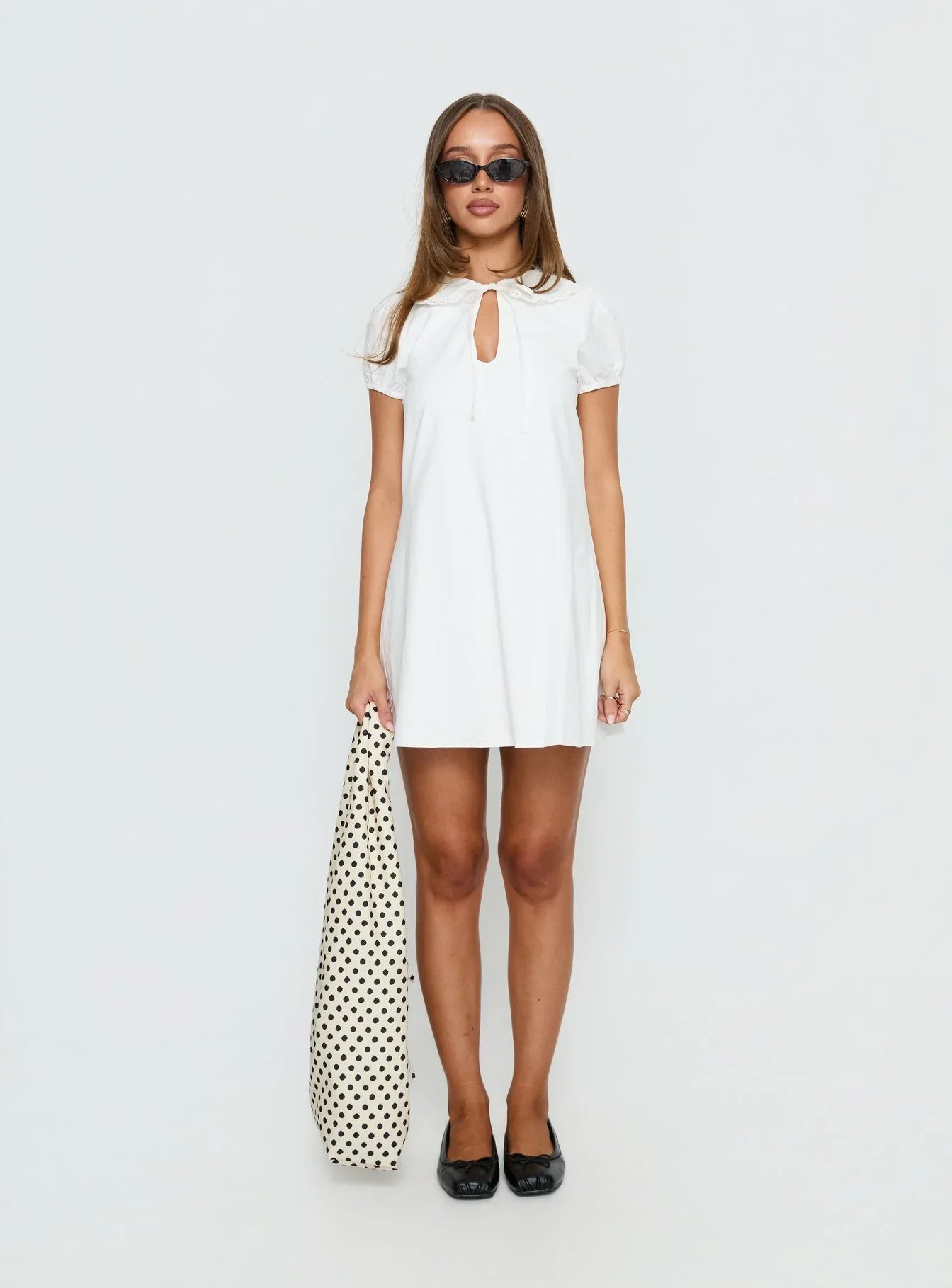 Youve Got Mail Lace Trim Keyhole Mini Dress White