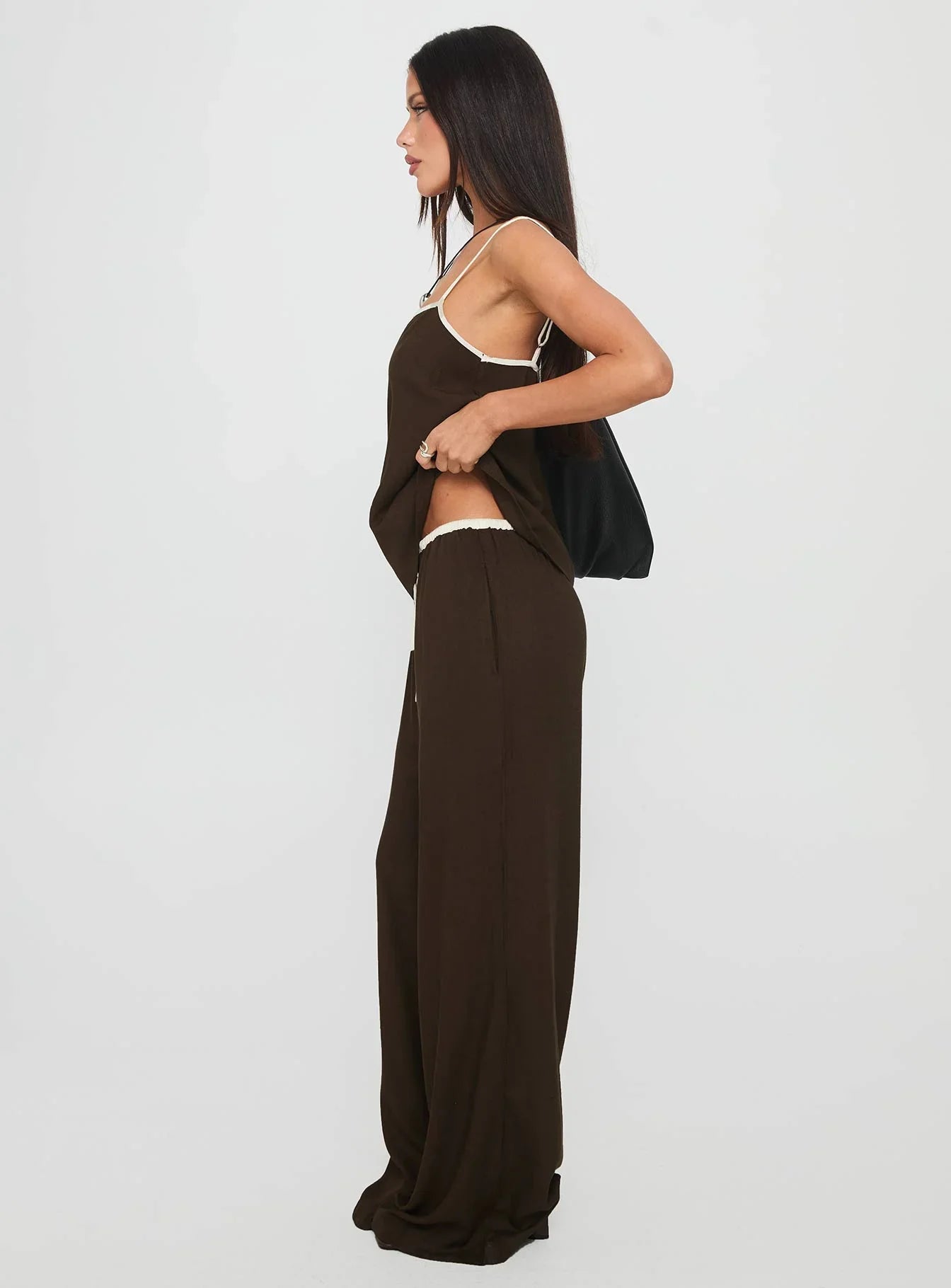 Nolei Contrast Pants Set Chocolate White