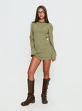 Lulolah Long Sleeve Mini Dress Green Chocolate Stripe