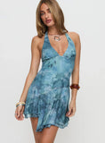 Payge Asymmetrical Mini Dress Blue Multi