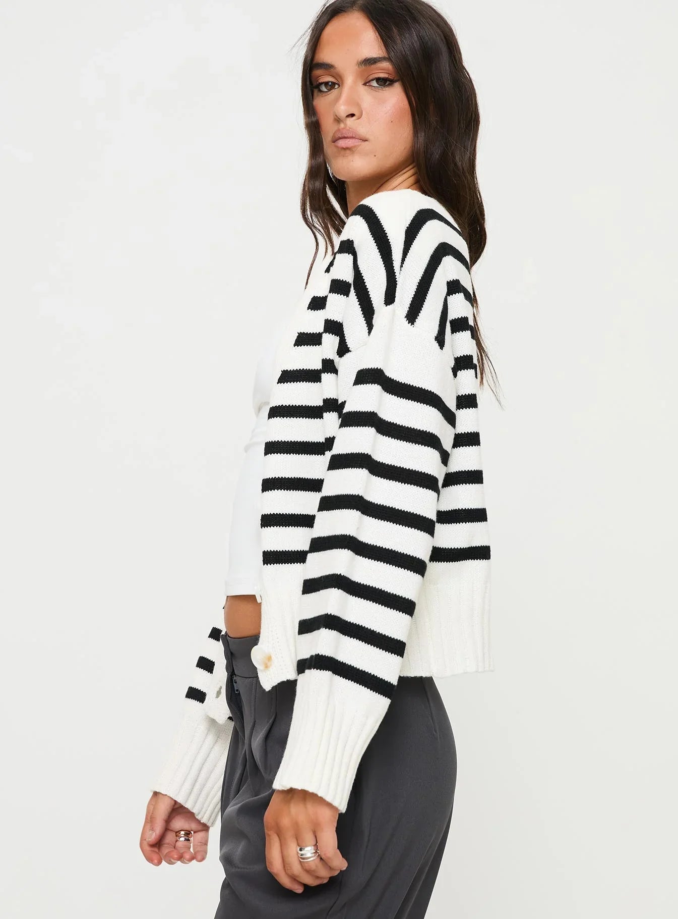 Karlson Striped Cardigan Cream Black