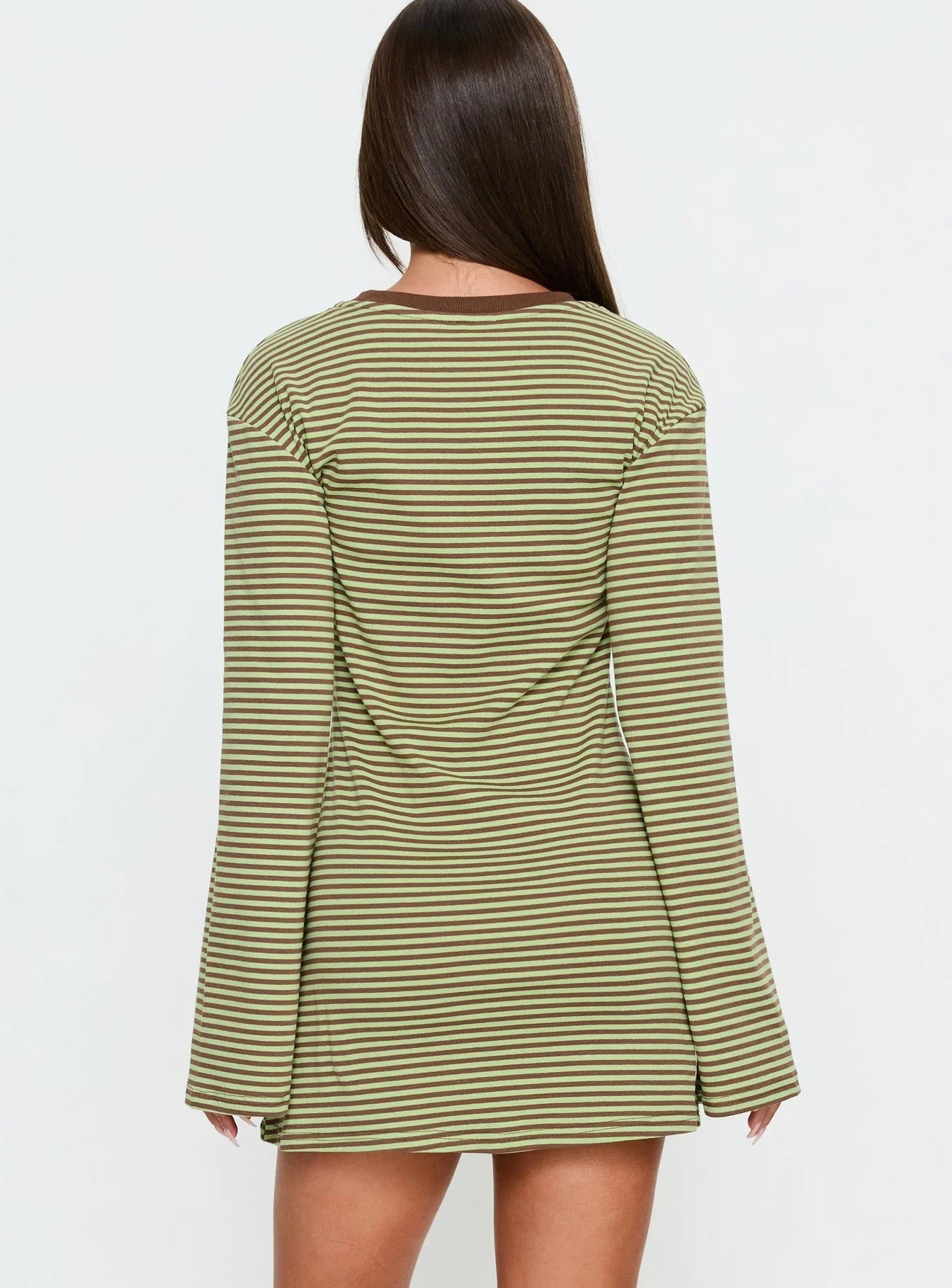 Lulolah Long Sleeve Mini Dress Green Chocolate Stripe
