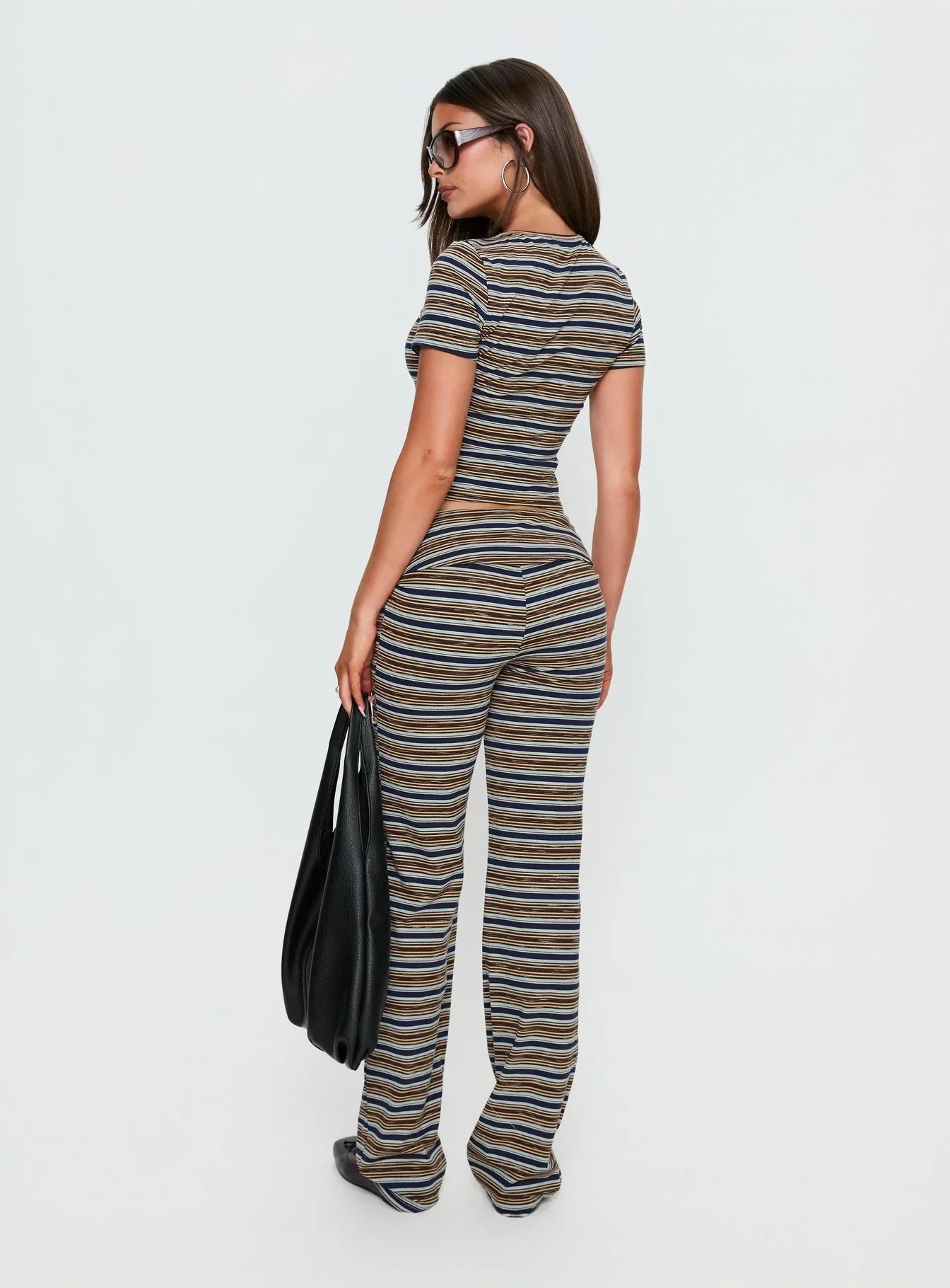 Manolo Foldover Pants Brown Grey Stripe