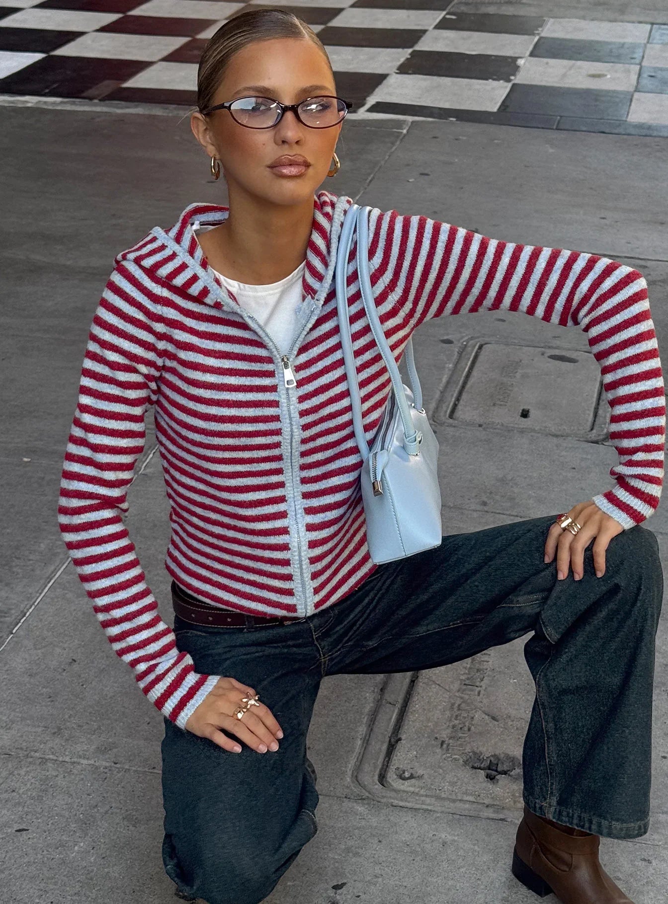 Superstars Zip Through Hoodie Blue Red Stripe
