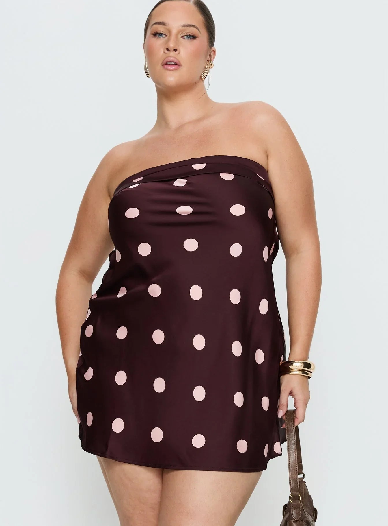 Phillipa Mini Dress Plum Pink Polka Dot Curve
