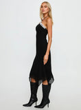 Naila Halter Lace Trim Midi Dress Black