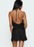 Rozario Chiffon Halter Mini Dress Black Silver