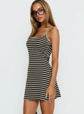 Rydar Scoop Mini Dress Grey Black Stripe