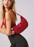 Jaxton Buckle Faux Suede Shoulder Bag Red