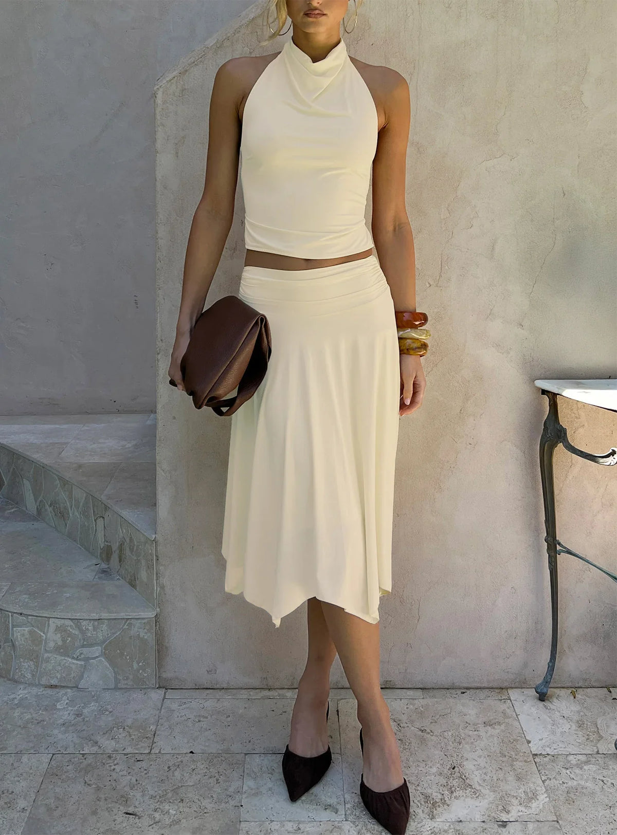 Scenic Route Asymmetrical Midi Skirt Yellow