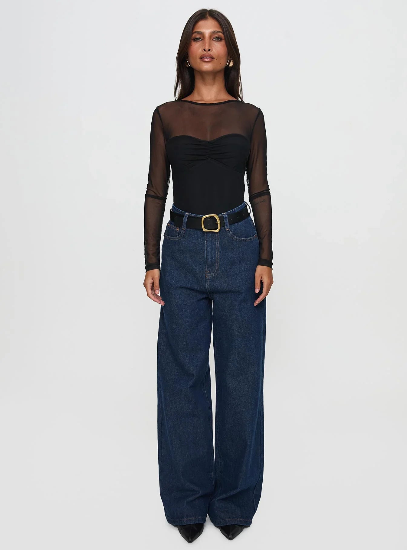 Nicolo High Rise Straight Leg Jeans Mid Raw Denim