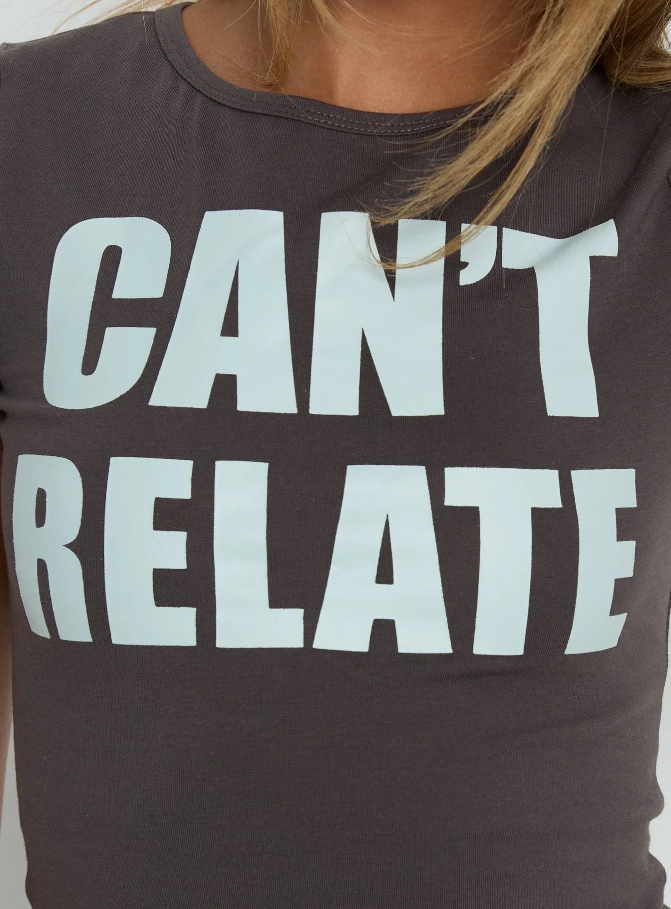 Cant Relate Graphic Top Grey Blue