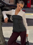 Maralyn Strapless Top Black Pinstripe