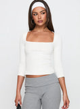 So American Rib 3 4 Sleeve Top White