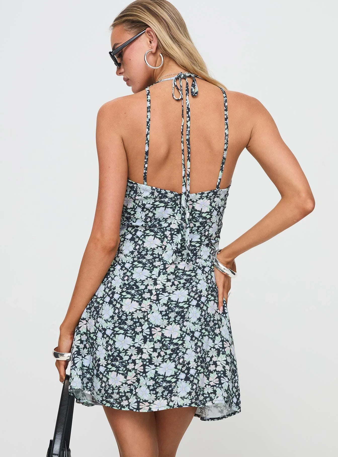 Fern Mini Dress Black Blue Floral