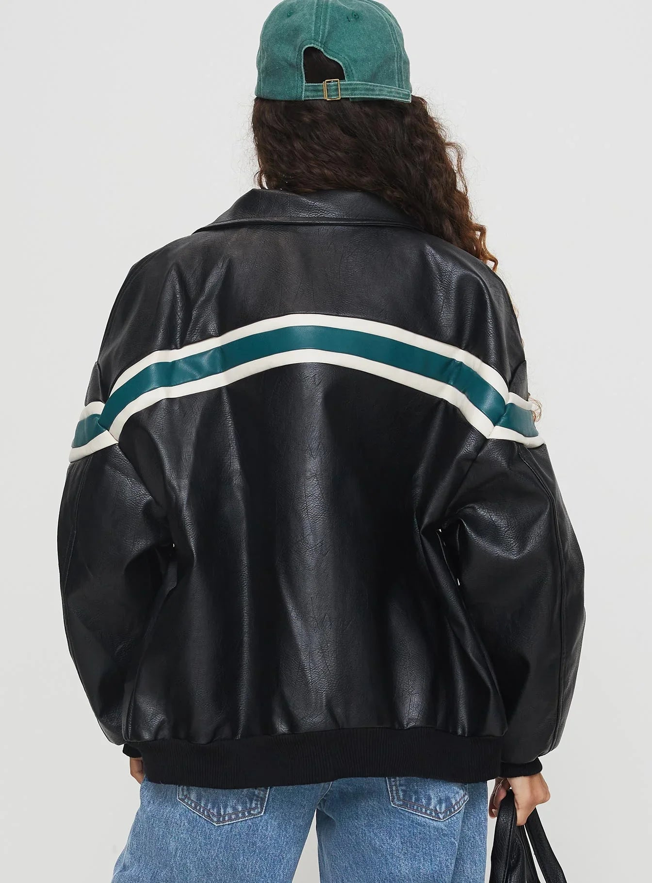 Goldsmith Faux Leather Bomber Jacket Black Green