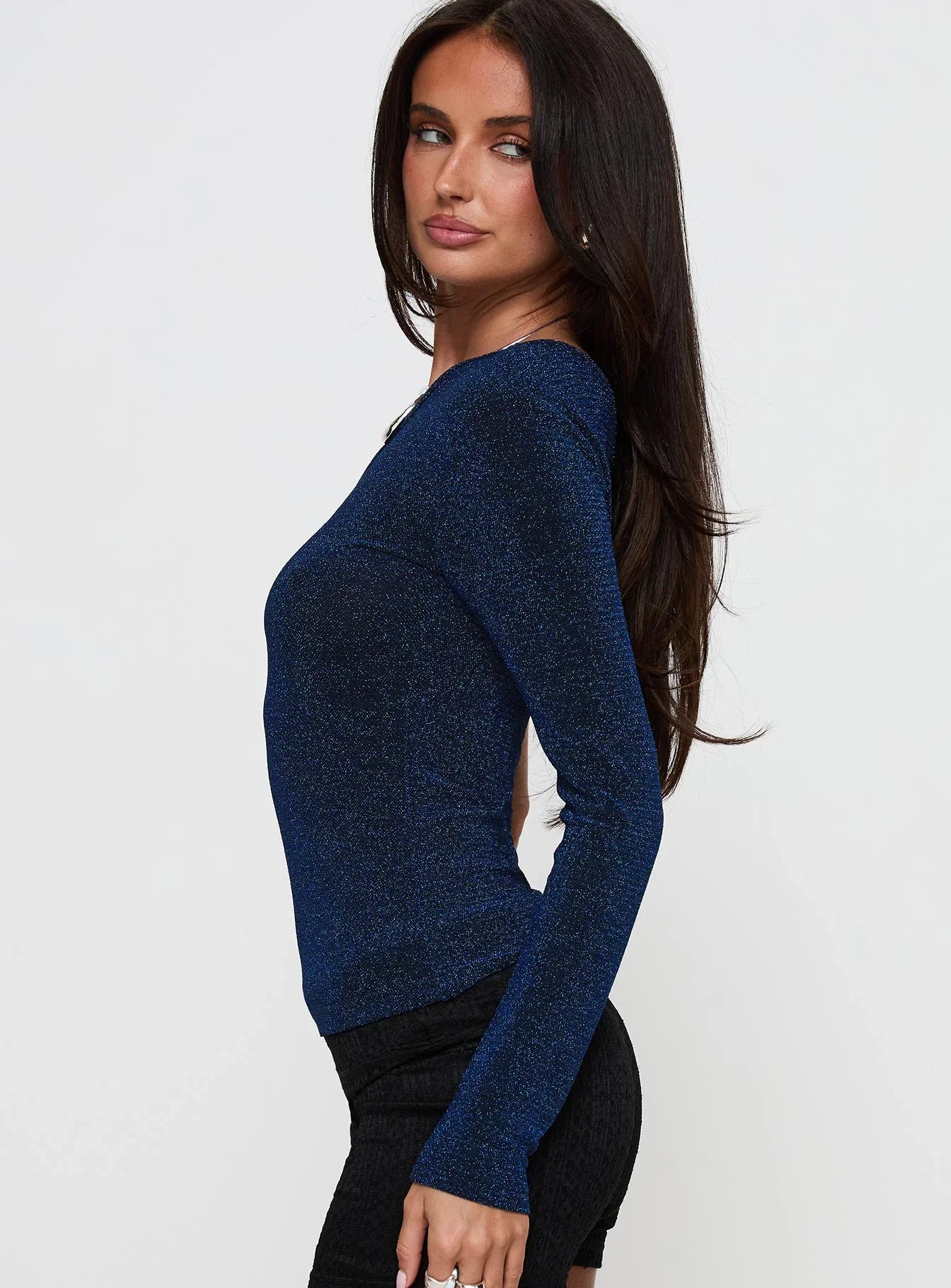 Dance All Night One Sleeve Top Navy Glitter