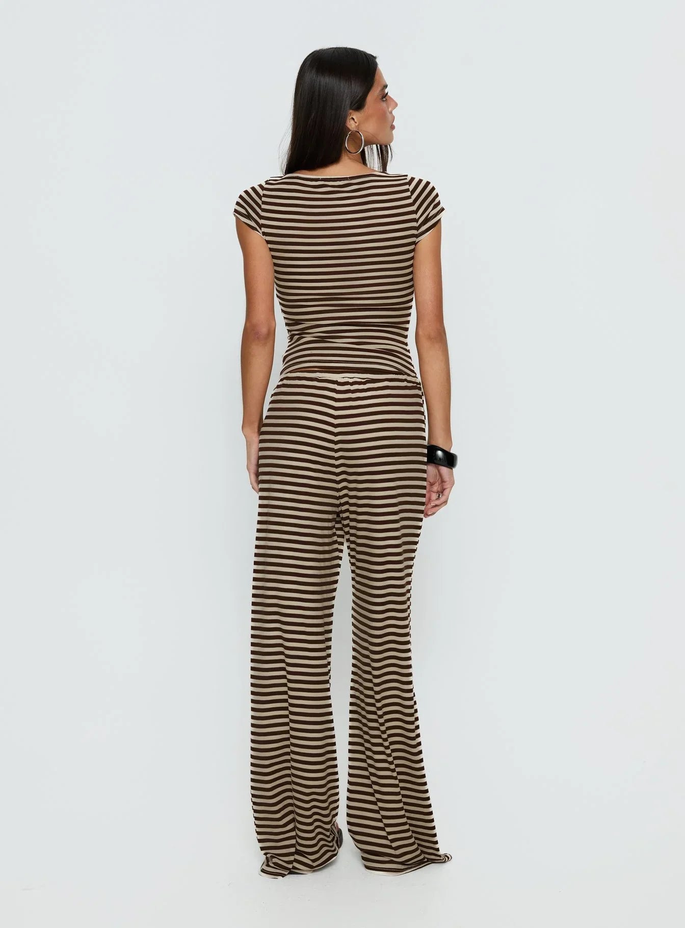 Gavrielle Jersey Wide Leg Pants Chocolate Cream Stripe
