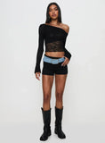 Tiberius Lace Asymmetrical Long Sleeve Top Black