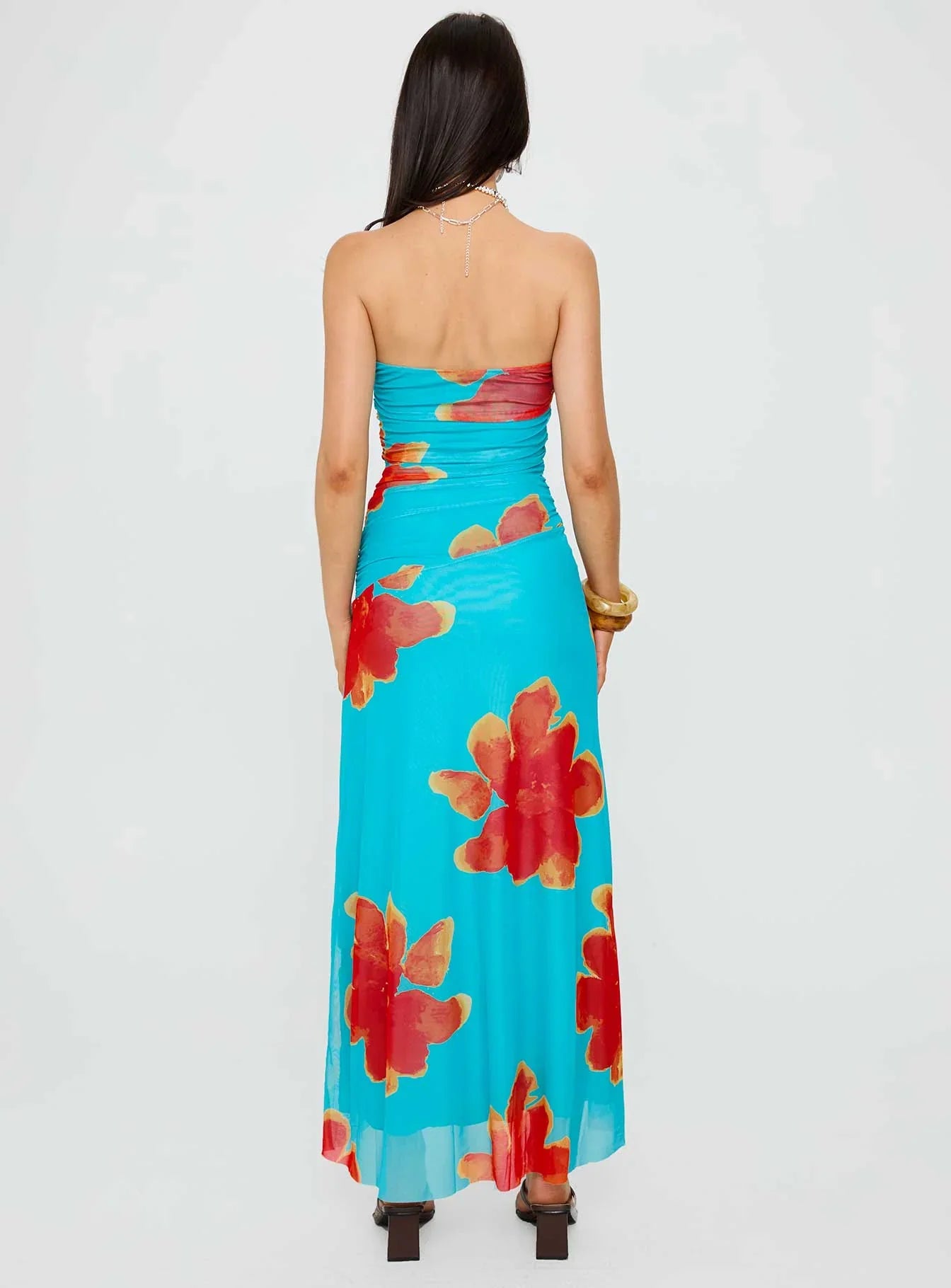 Katara Strapless Maxi Dress Blue Orange Floral