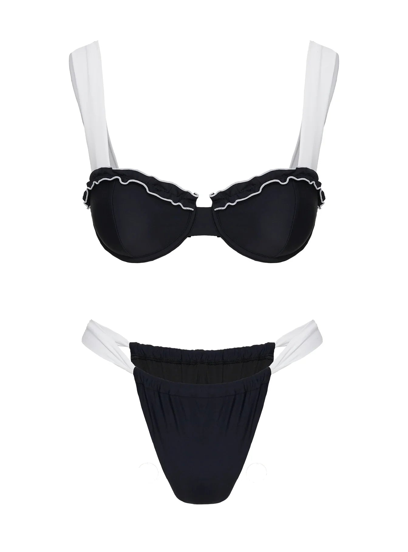 Summer Season Ruched Side Bikini Bottoms Black White