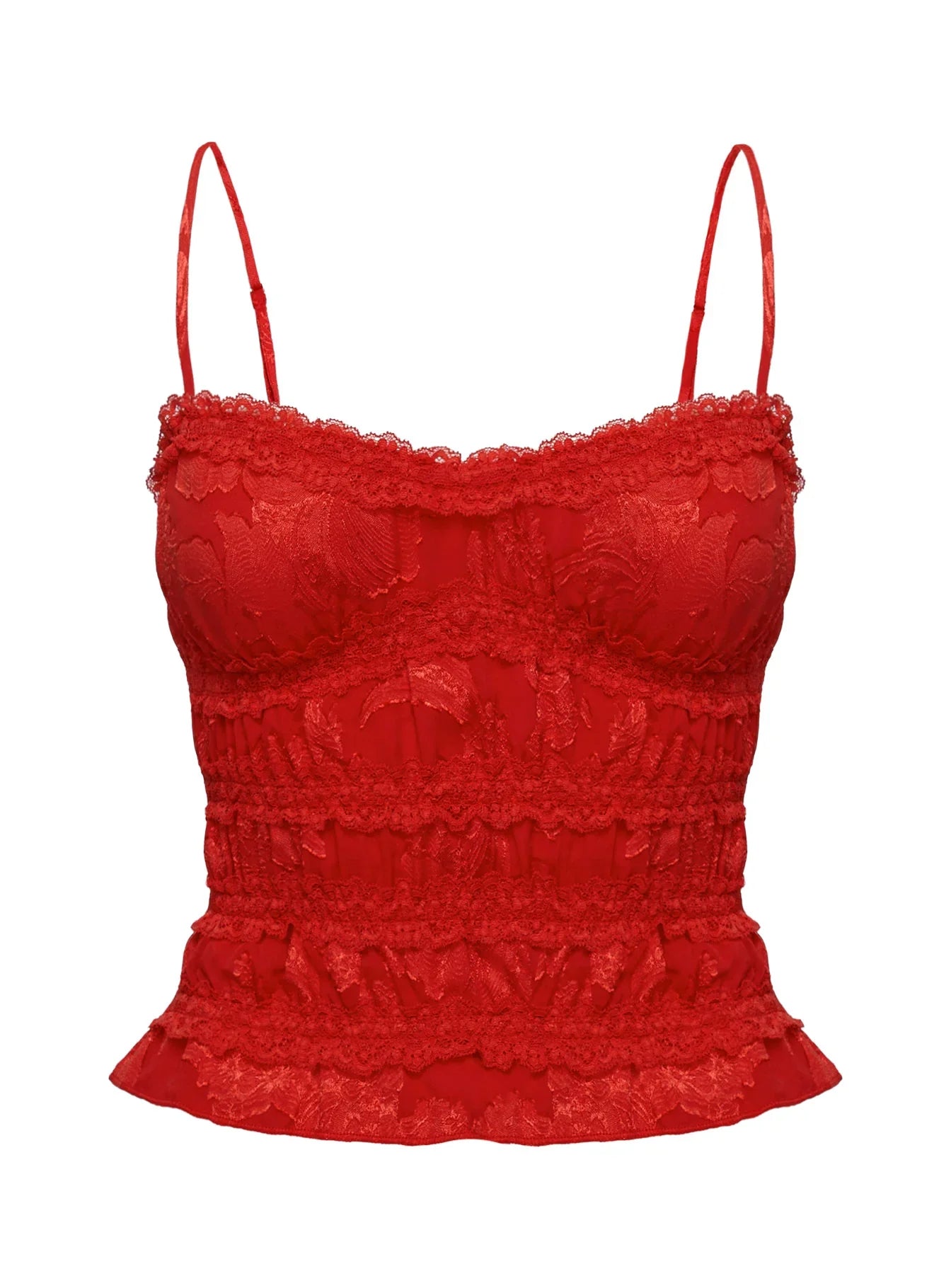 Angelie Jacquard Ruched Top Red