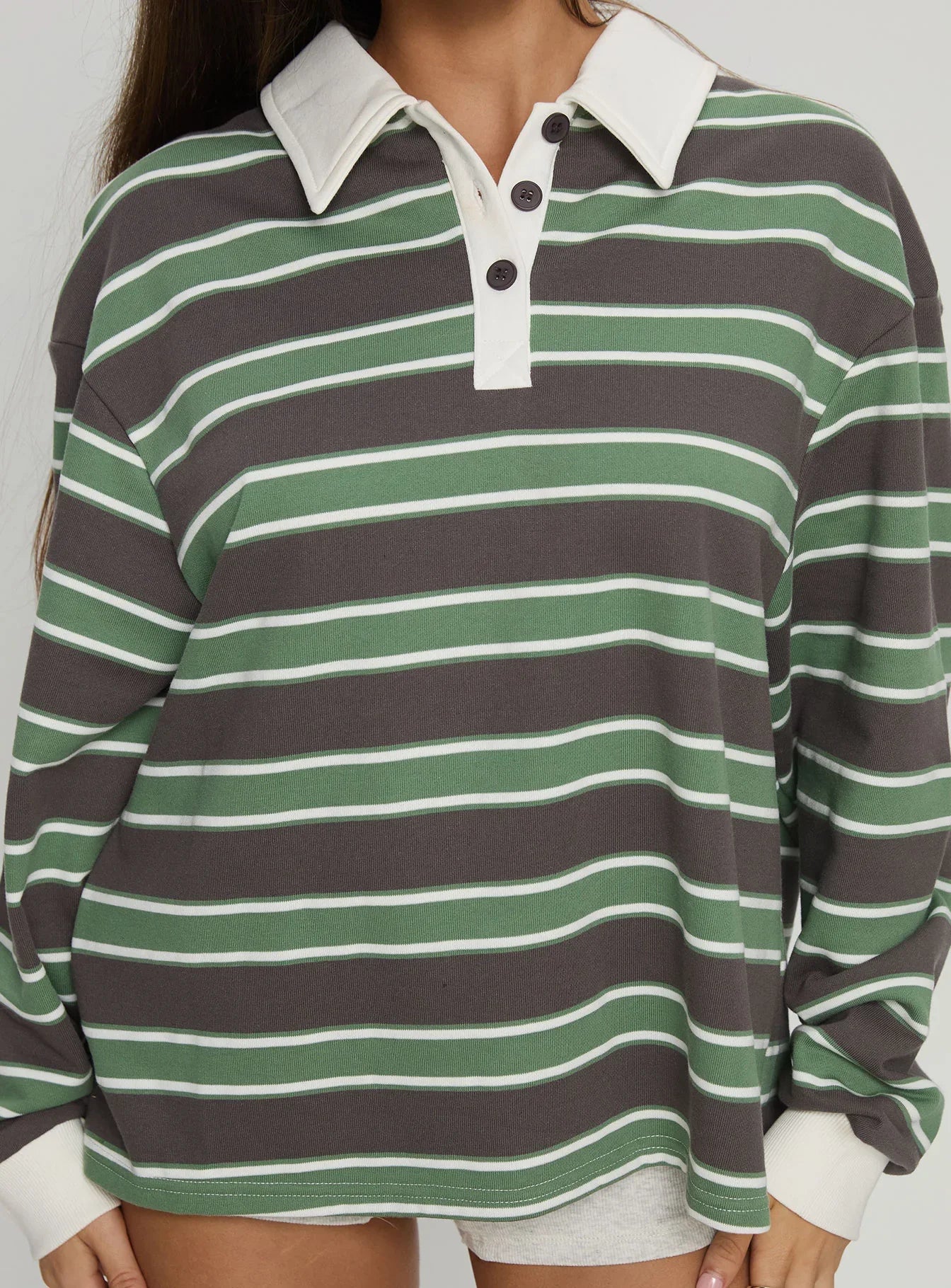 Tycen Polo Rugby Jumper Green Grey Stripe