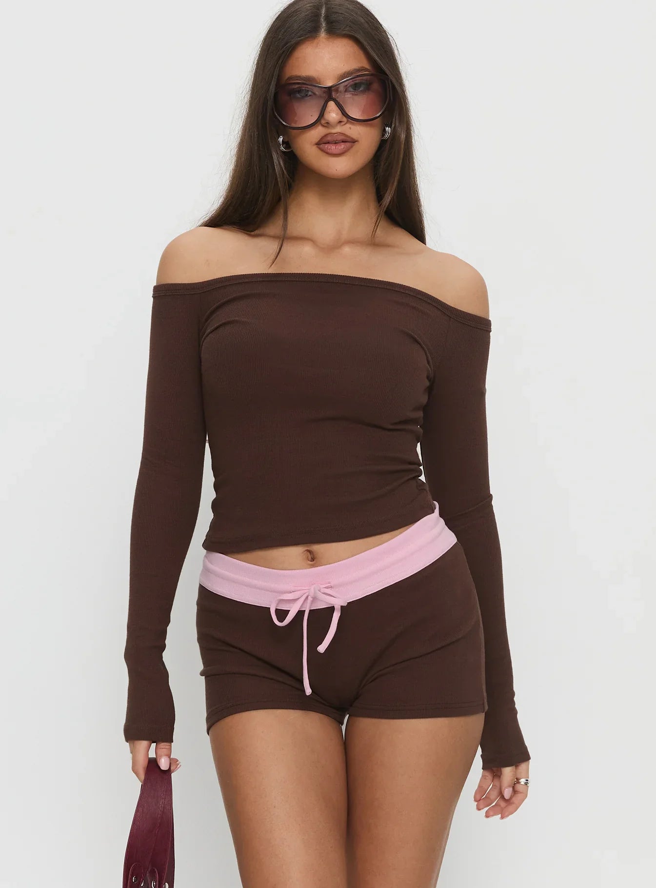 Baseline Rib Micro Shorts Brown Pink