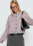 Raynna Button Up Cardigan Pink Grey Stripe