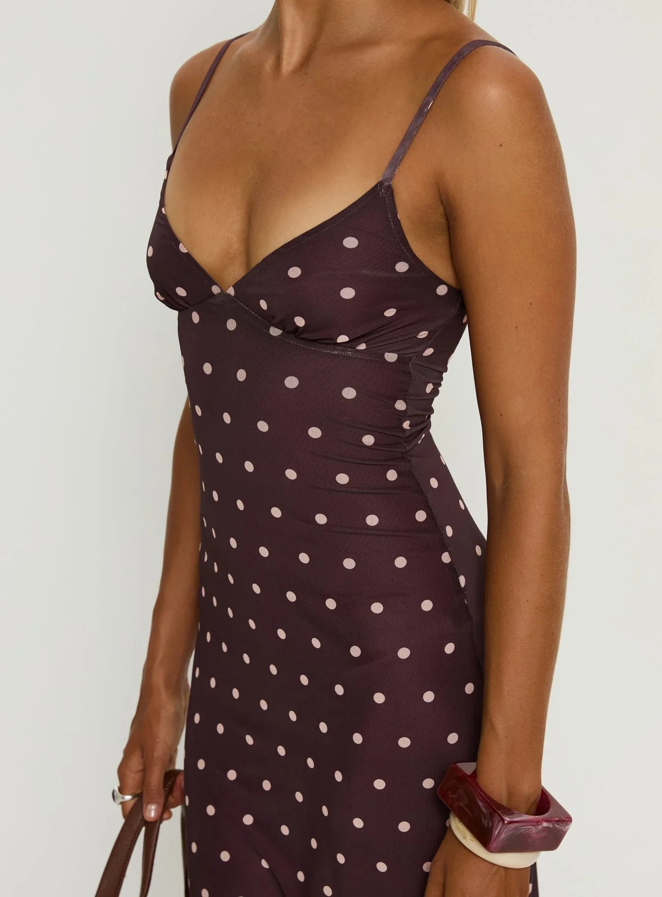 Glass Half Full Mesh Maxi Dress Plum Pink Polka Dot