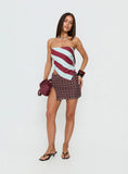 Lailana Tie Back Strapless Scarf Top Burgundy Blue Stripe